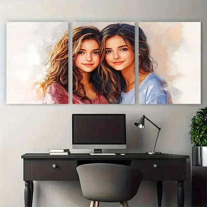 3pcs Mom Daughter Family Portrait Illustration Wall Art Set Canvas Unframed - High Quality Print 100% Australian Made Wall Canvas