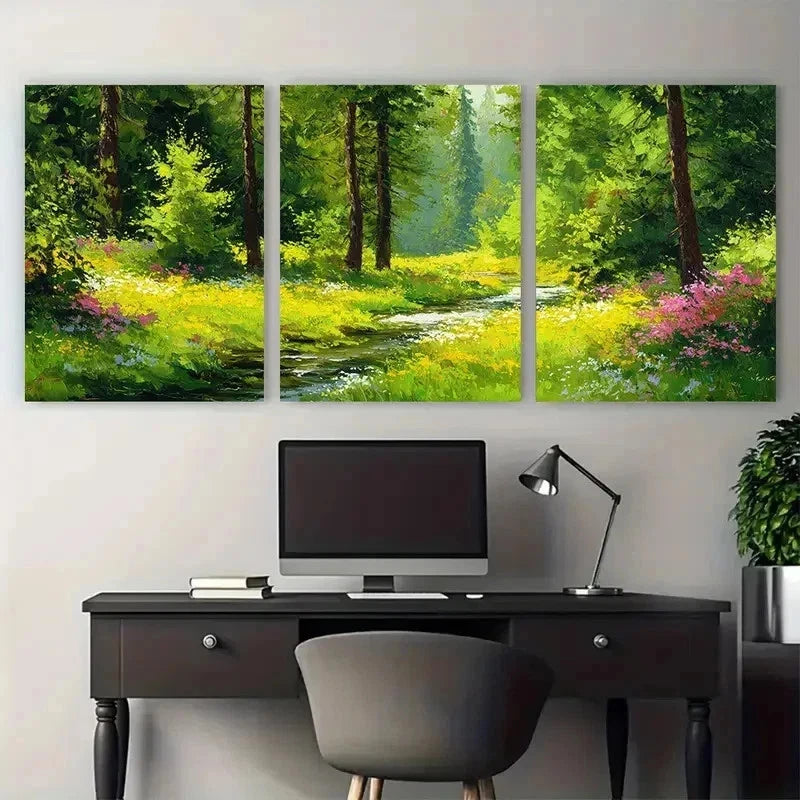 3pcs Forest Green Artwork Antique Perfect Wall Art Set Canvas Framed 40x60cm - High Quality Print 100% Australian Made Wall Canvas Ready to Hang