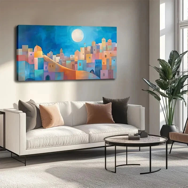 Abstract Geometric Cityscape Wall Art canvas office home room framed 120x60cm - Bella Home Decor