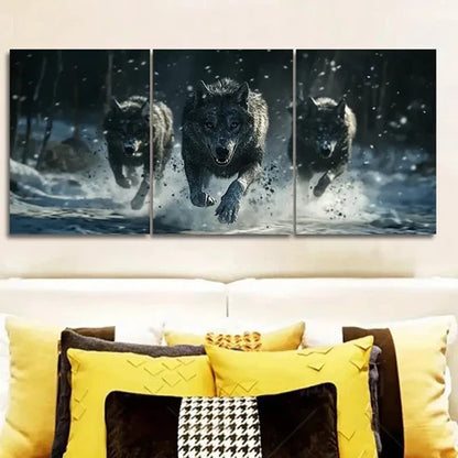 3pcs Fierce Wolf pack Wall Art Set Canvas Unframed - High Quality Print 100% Australian Made Wall Canvas