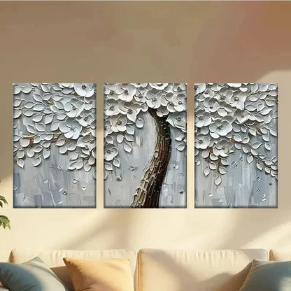 3pcs Painting of a Tree with White Flowers Wall Art Canvas Unframed - High Quality Print 100% Australian Made Wall Canvas