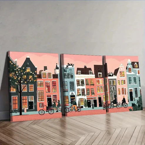 3pcs Beautiful Fairytale Town, Wall Art Set Canvas Unframed - High Quality Print 100% Australian Made Wall Canvas - Bella Home Decor