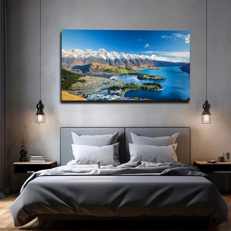 Serene Mountain Lake Wall Art Canvas Office Home Room Framed 120x60cm