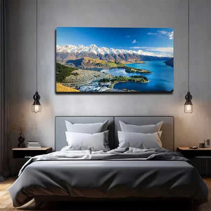 Serene Mountain Lake Wall Art Canvas Office Home Room Framed 120x60cm