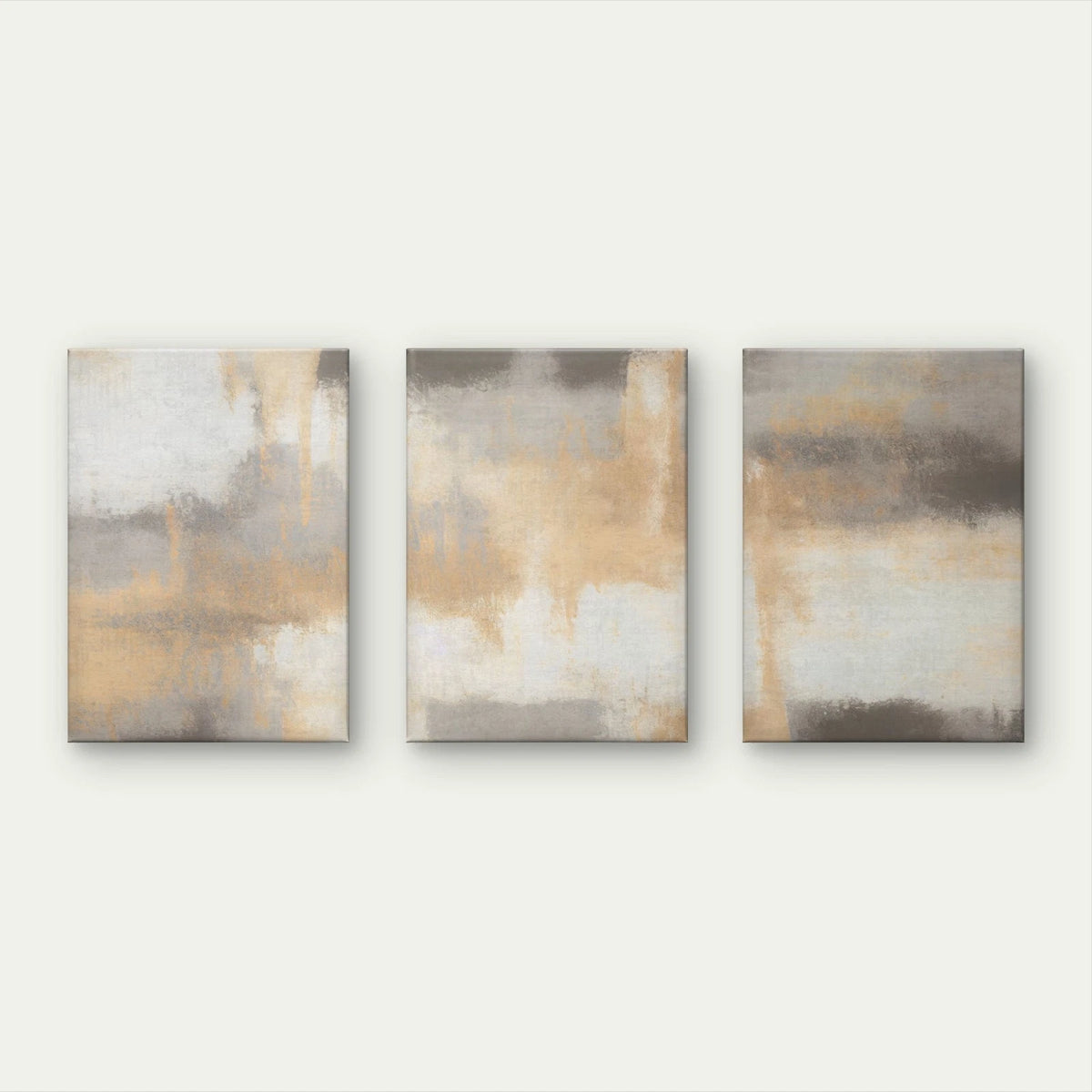 3pcs Neutral Grey and Gold Abstract Brushstroke Wall Art Set Canvas Framed 60x90cm - High Quality Print 100% Australian Made Wall Canvas Ready to Hang