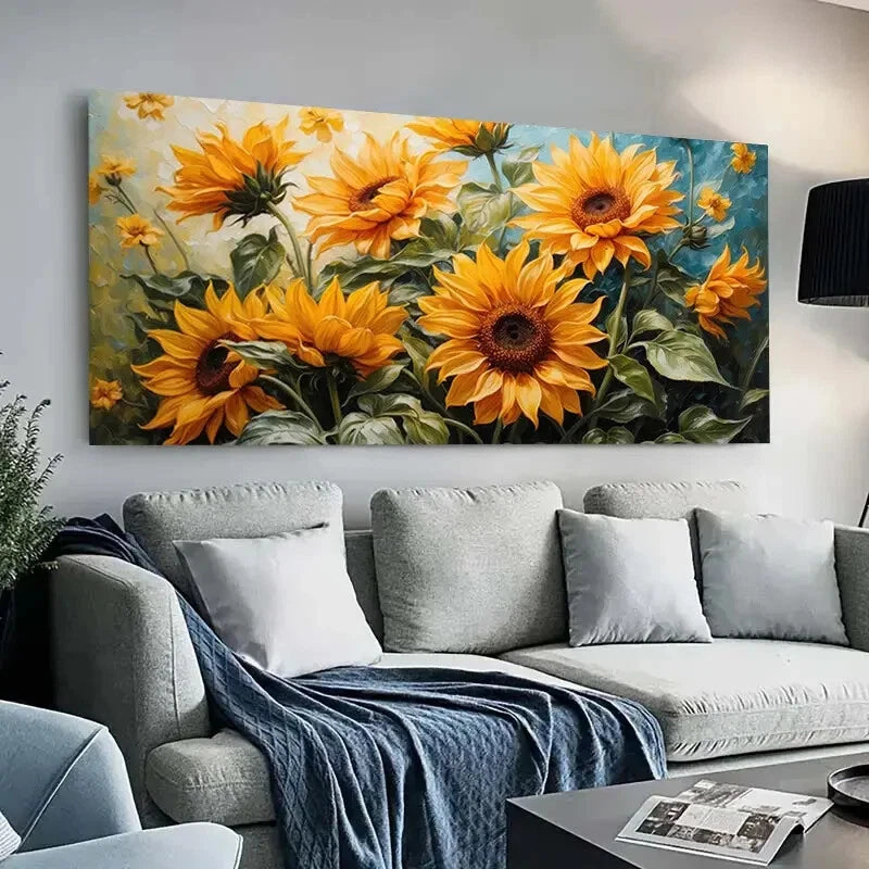 Vibrant Sunflower Flowers  Wall Art wall canvas office home room framed 120x60cm - Bella Home Decor