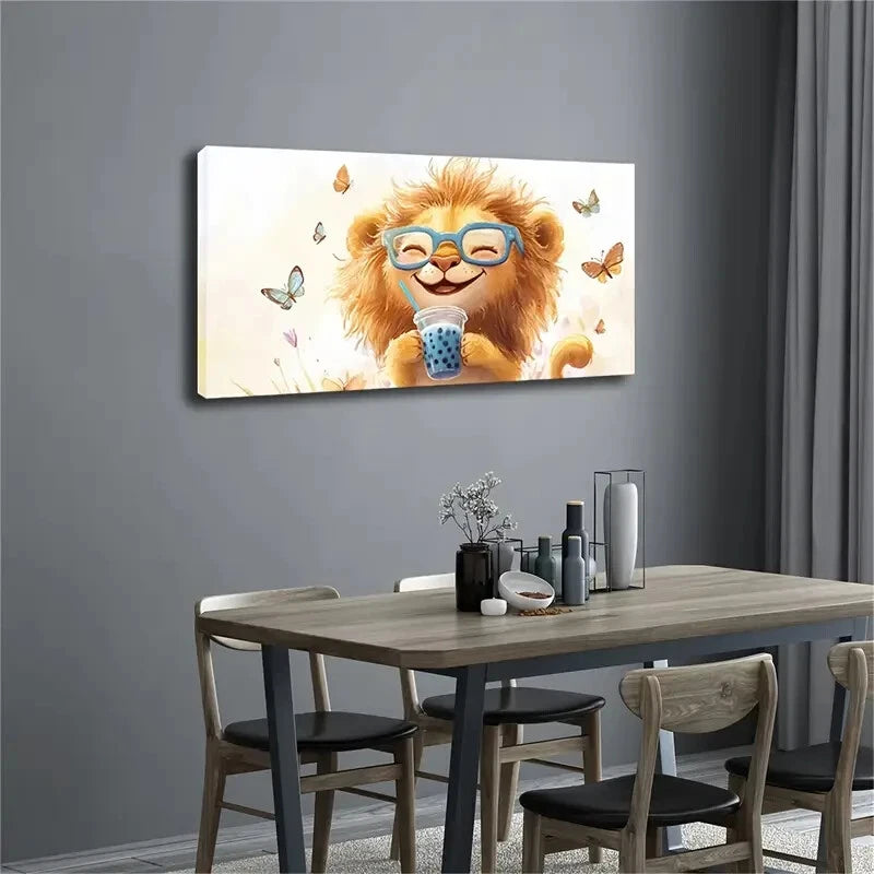 Blue Glasses With Butterflies Wall Art Canvas Office Home Room Framed 120x60cm - Bella Home Decor