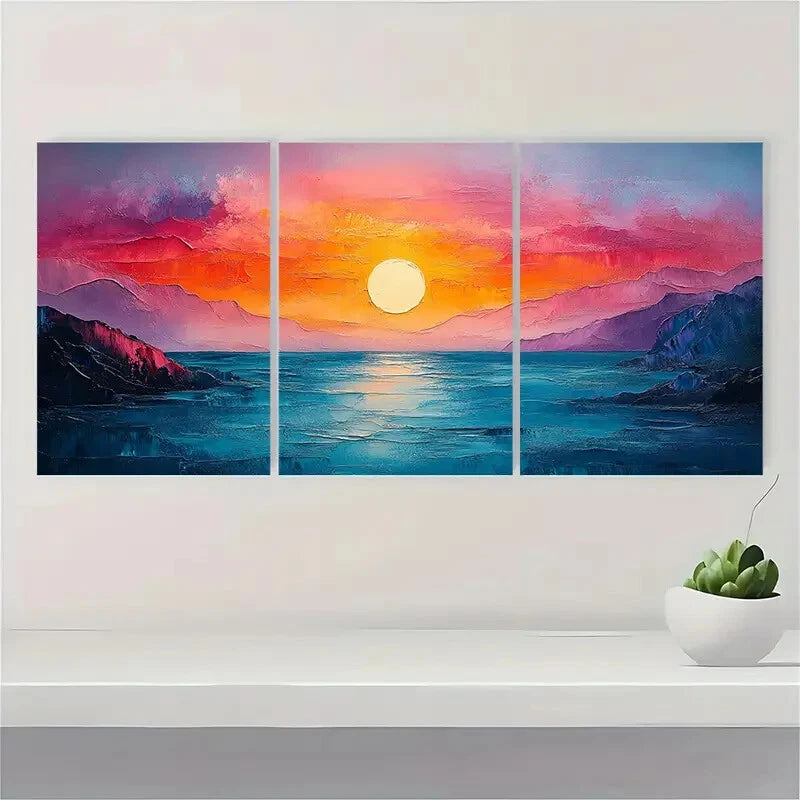 3pcs Colorful Abstract Landscape Painting Metal Print Ready to Hang Art - Bella Home Decor