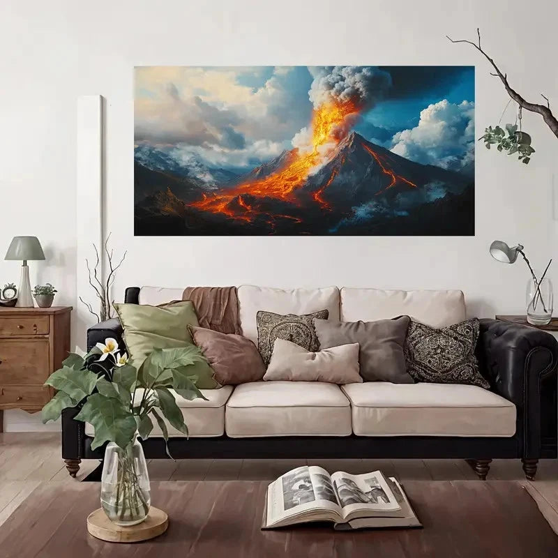 Volcanic Eruption Landscape Wall Art Canvas Office Home Room Framed 120x60cm