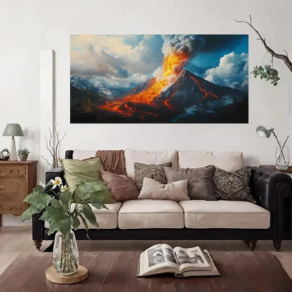 Volcanic Eruption Landscape Wall Art Canvas Office Home Room Framed 120x60cm