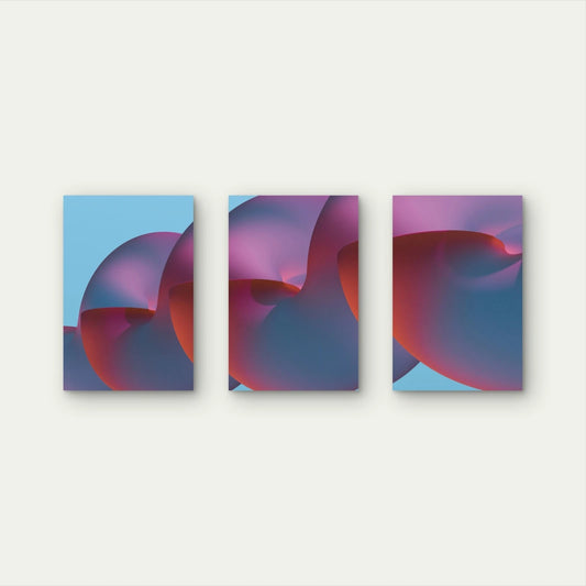 3pcs Surreal Purple & Blue Abstract Shapes Wall Art Set Canvas Framed 40x60cm - High Quality Print 100% Australian Made Wall Canvas Ready to Hang