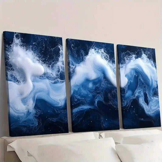 3pcs Blue Abstract Wave Galaxy Protective er Wall Art Set Canvas Framed 40x60cm - High Quality Print 100% Australian Made Wall Canvas Ready to Hang