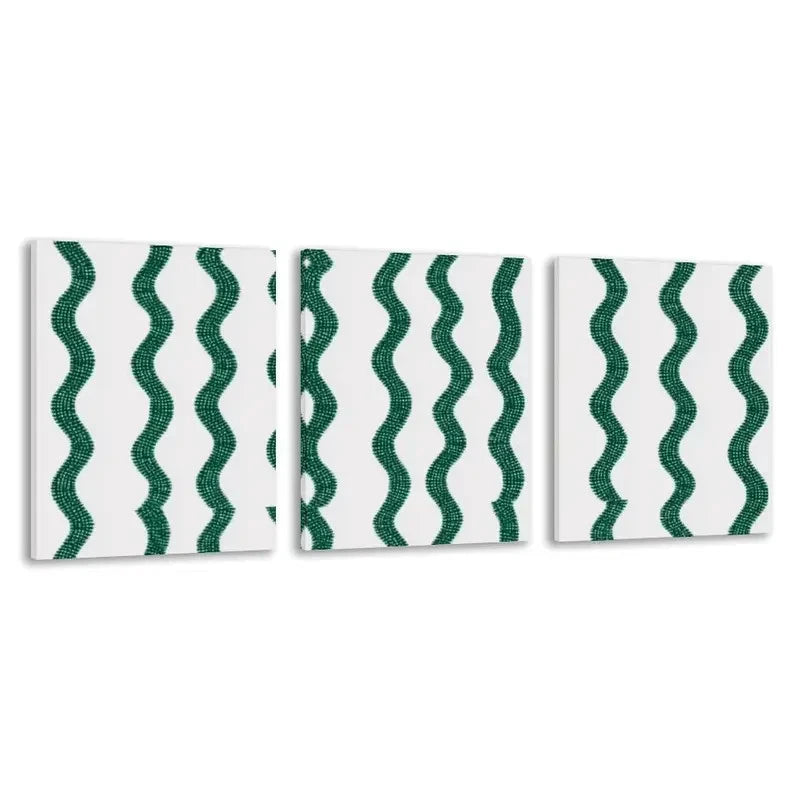 3pcs Green & White Abstract Design   Wall Art Set Canvas Framed 40x60cm - High Quality Print 100% Australian Made Wall Canvas Ready to Hang