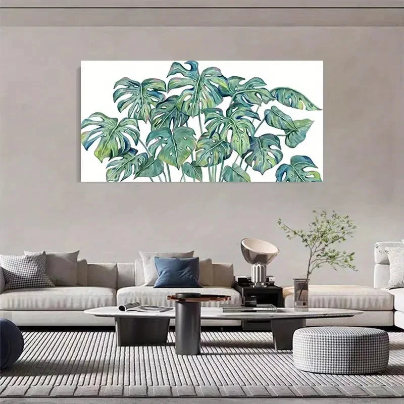 Jungle Plant Contemporary Retro Wall Art Canvas Office Home Room Framed 120x60cm