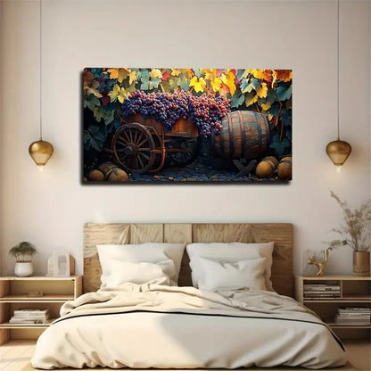 Rustic Vineyard Wine Barrel Wall Art Canvas Office Home Room Framed 120x60cm