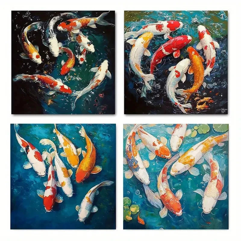 4pcs Koi Fish Wall Art Canvas Framed