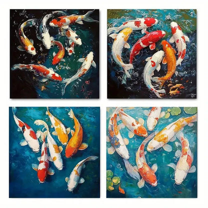 4pcs Koi Fish Wall Art Canvas Framed