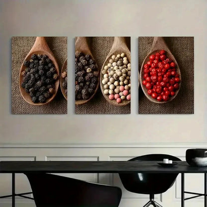 3pcs Four Types of Pepper on Kitchen Metal Print Ready to Hang Art - Bella Home Decor