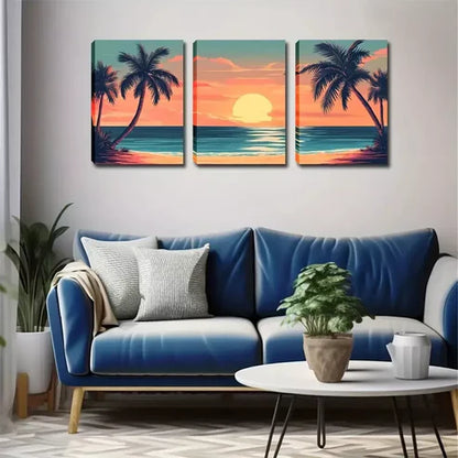 3pcs Palm Tree & Beach Scene Wall Art Canvas Unframed - High Quality Print 100% Australian Made Wall Canvas