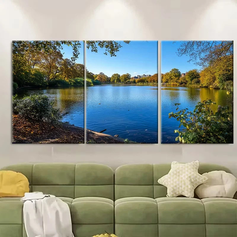 3pcs Autumn Trees & Serene Water Metal Print Ready to Hang Art - Bella Home Decor