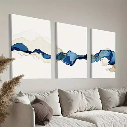 3pcs Blue and Brown Watercolor Paintings Canvas Unframed - High Quality Print 100% Australian Made Wall Canvas - Bella Home Decor