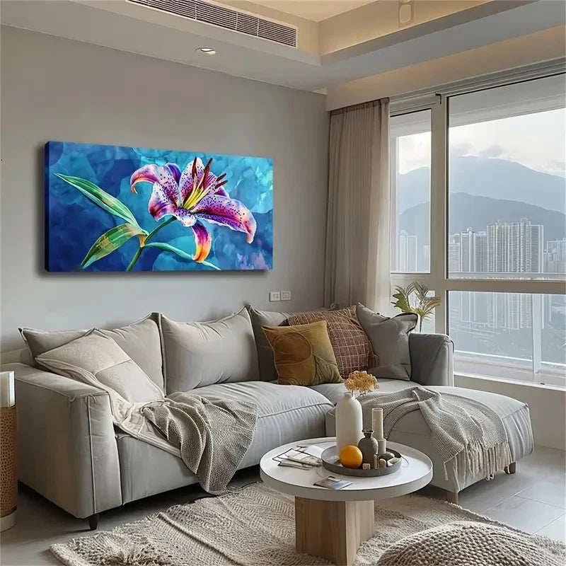 Expressionist Style Lily Flower Wall Art Canvas Office Home Room Framed 120x60cm