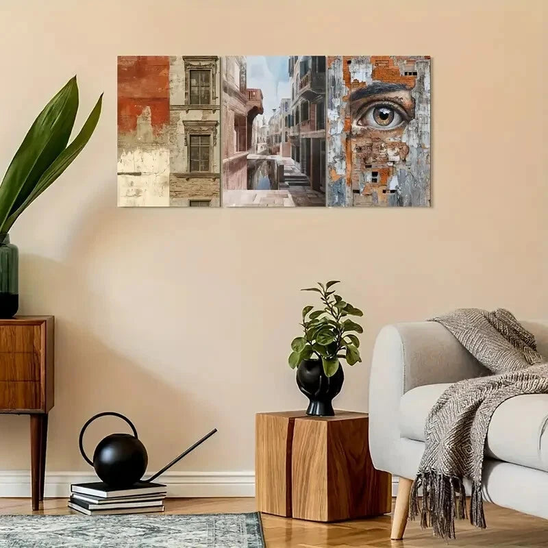3pcs Vintage Architecture Design Metal Print Ready to Hang Art - Bella Home Decor