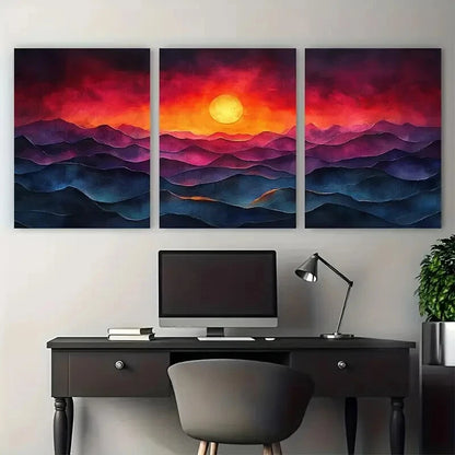 3pcs Abstract Style Landscape At Dusk Inspired Metal Print Ready to Hang Art - Bella Home Decor
