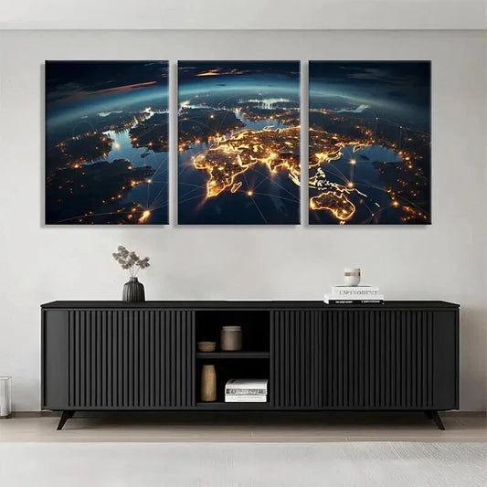 3pcs Global Network Connections Map Perfect Wall Art Set Canvas Framed 60x90cm - High Quality Print 100% Australian Made Wall Canvas Ready to Hang