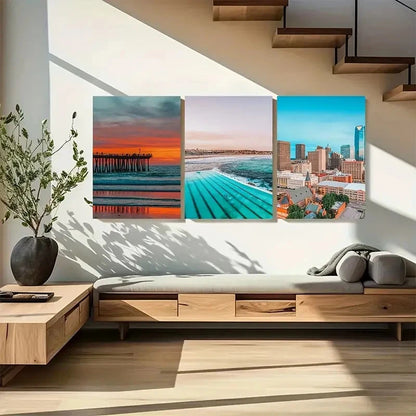 3pcs Hermosa Beach Travel, Street Metal Print Ready to Hang Art