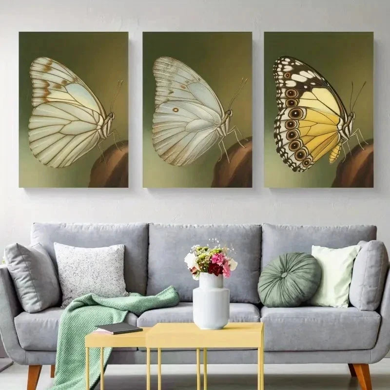 3pcs Butterfly, Neutral Tones     Wall Art Set Canvas Framed 50x70cm - High Quality Print 100% Australian Made Wall Canvas Ready to Hang - Bella Home Decor