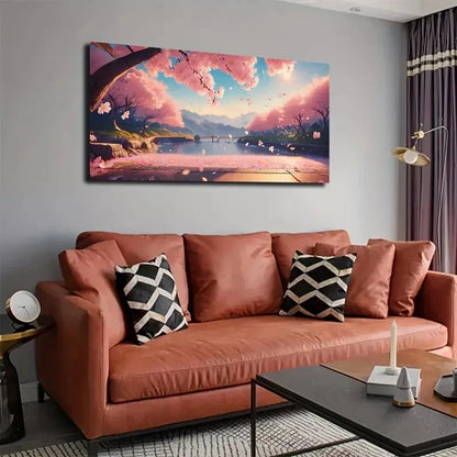 Pink Leaves Dreamlike Wall Art Canvas Office Home Room Framed 120x60cm