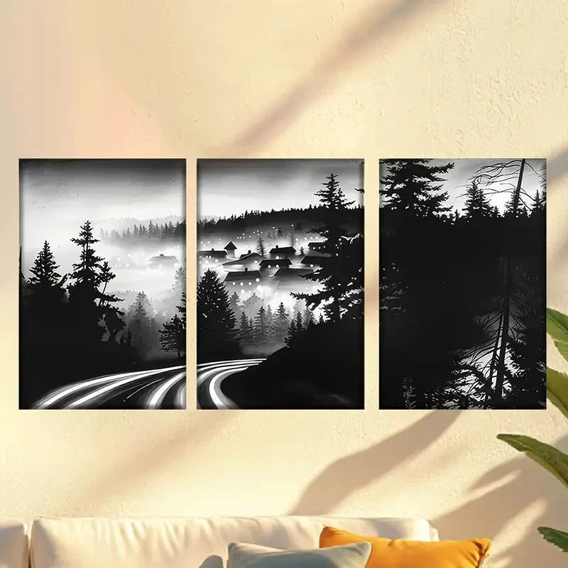 3pcs The Spooky Countryside Under The Moon Wall Art Set Canvas Framed 60x90cm - High Quality Print 100% Australian Made Wall Canvas Ready to Hang