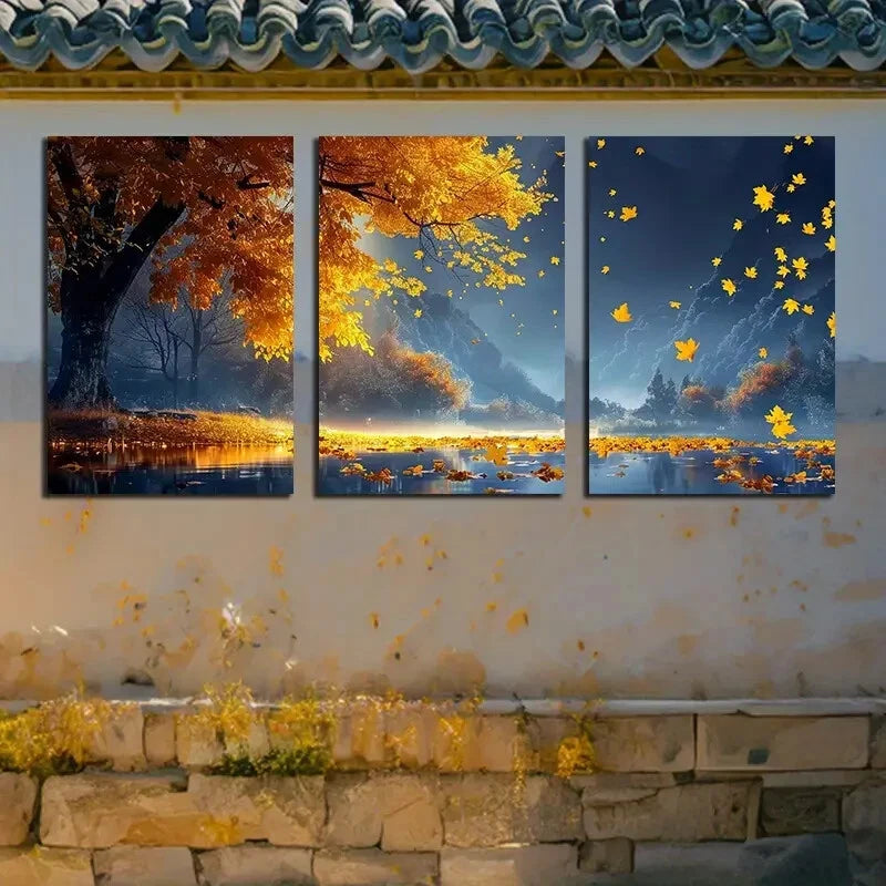 3pcs Vibrant Autumn Scenery Nature Landscape Metal Print Ready to Hang Art - Bella Home Decor