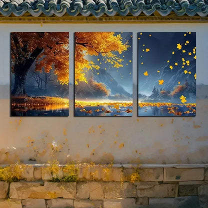 3pcs Vibrant Autumn Scenery Nature Landscape Metal Print Ready to Hang Art - Bella Home Decor