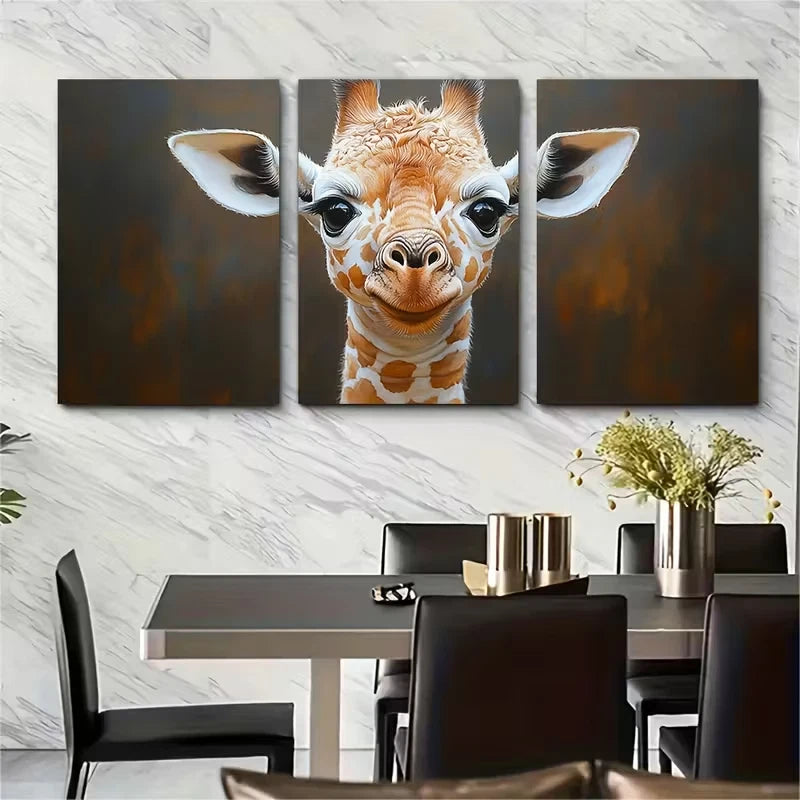 3pcs Serene Baby Giraffe Watercolor Metal Print Ready to Hang Art