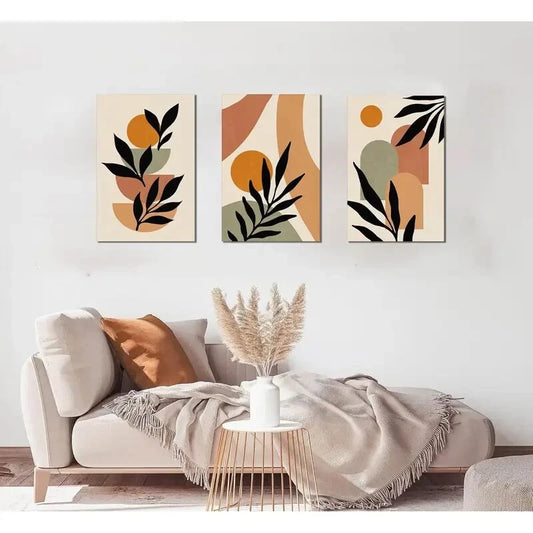 3pcs Minimalist Boho Leaf Colorful Boho Metal Print Ready to Hang Art