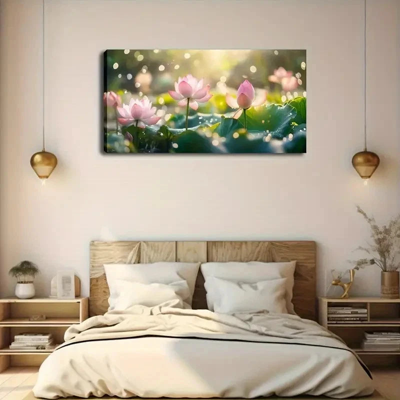 Dew On Lotus Leaves With Soft Wall Art Canvas Office Home Room Framed 120x60cm - Bella Home Decor