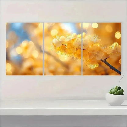 3pcs Yellow Sunshine Mimosa Flower Wall Art Canvas Unframed - High Quality Print 100% Australian Made Wall Canvas - Bella Home Decor