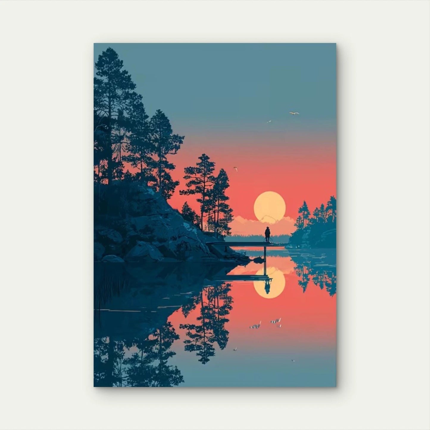 Manga-Inspired Nordic Landscape 60x90cm Metal Print Ready to Hang