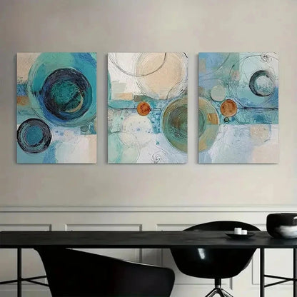 3pcs Abstract Circular Shapes in Soft Colors Metal Print Ready to Hang Art - Bella Home Decor