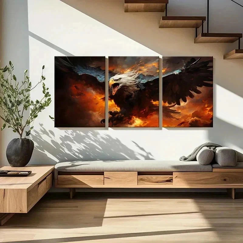 3pcs Dramatic Eagle & Volcano Decor Wall Art Set Canvas Framed 60x90cm - High Quality Print 100% Australian Made Wall Canvas Ready to Hang - Bella Home Decor