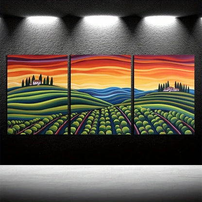 3pcs Vibrant Rural Valley Landscapes with Fields Metal Print Ready to Hang Art - Bella Home Decor