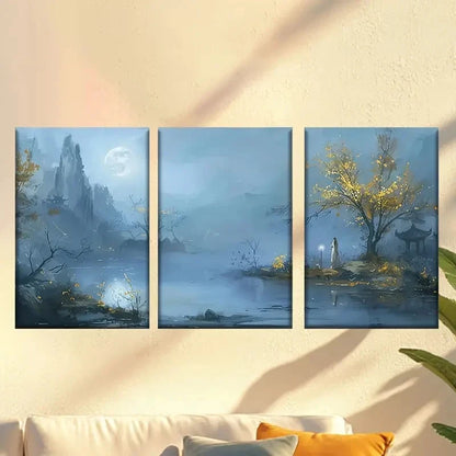 3pcs Winter Snow Forest Wall Art Set Canvas Framed 40x60cm - High Quality Print 100% Australian Made Wall Canvas Ready to Hang