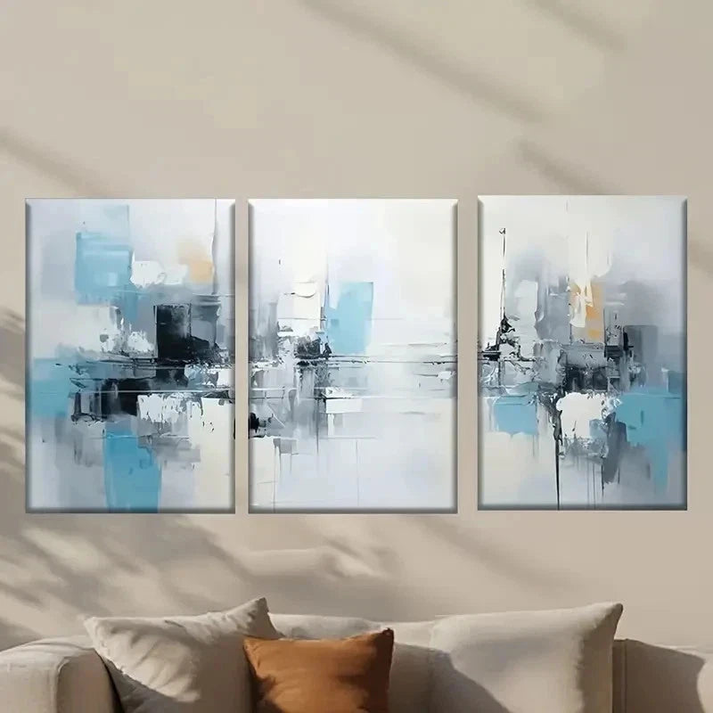 3pcs Abstract Painting with Blue and White Wall Art Set Canvas Framed 50x70cm - High Quality Print 100% Australian Made Wall Canvas Ready to Hang - Bella Home Decor