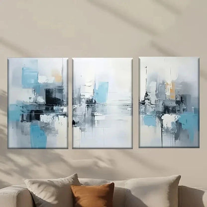 3pcs Abstract Painting with Blue and White Wall Art Set Canvas Framed 50x70cm - High Quality Print 100% Australian Made Wall Canvas Ready to Hang - Bella Home Decor