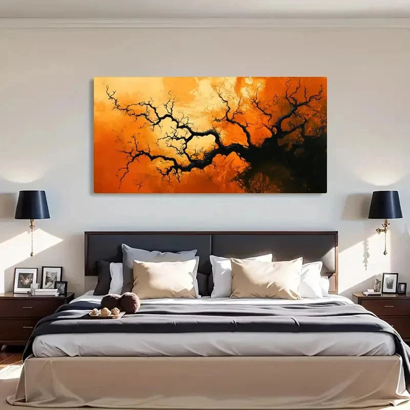 Fiery Orange Black Tree Perfect Wall Art Canvas Office Home Room Framed 120x60cm - Bella Home Decor