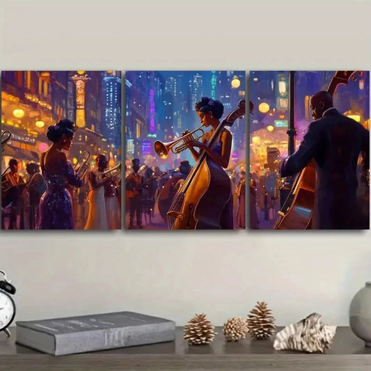 3pcs Vibrant Jazz Band Canva Wall Art Set Canvas Framed 40x60cm - High Quality Print 100% Australian Made Wall Canvas Ready to Hang