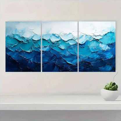3pcs Textured Abstract Blue & Green Minimalist Metal Print Ready to Hang Art - Bella Home Decor