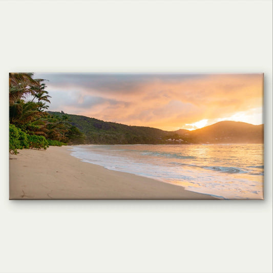 Tropical Beach Sunset and Palm Trees Wall Art Canvas Office Home Framed 120x60cm